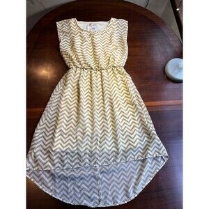 Dress S Brown Yellow Chevron Casual Modern Boho Summer Resort Festival Western